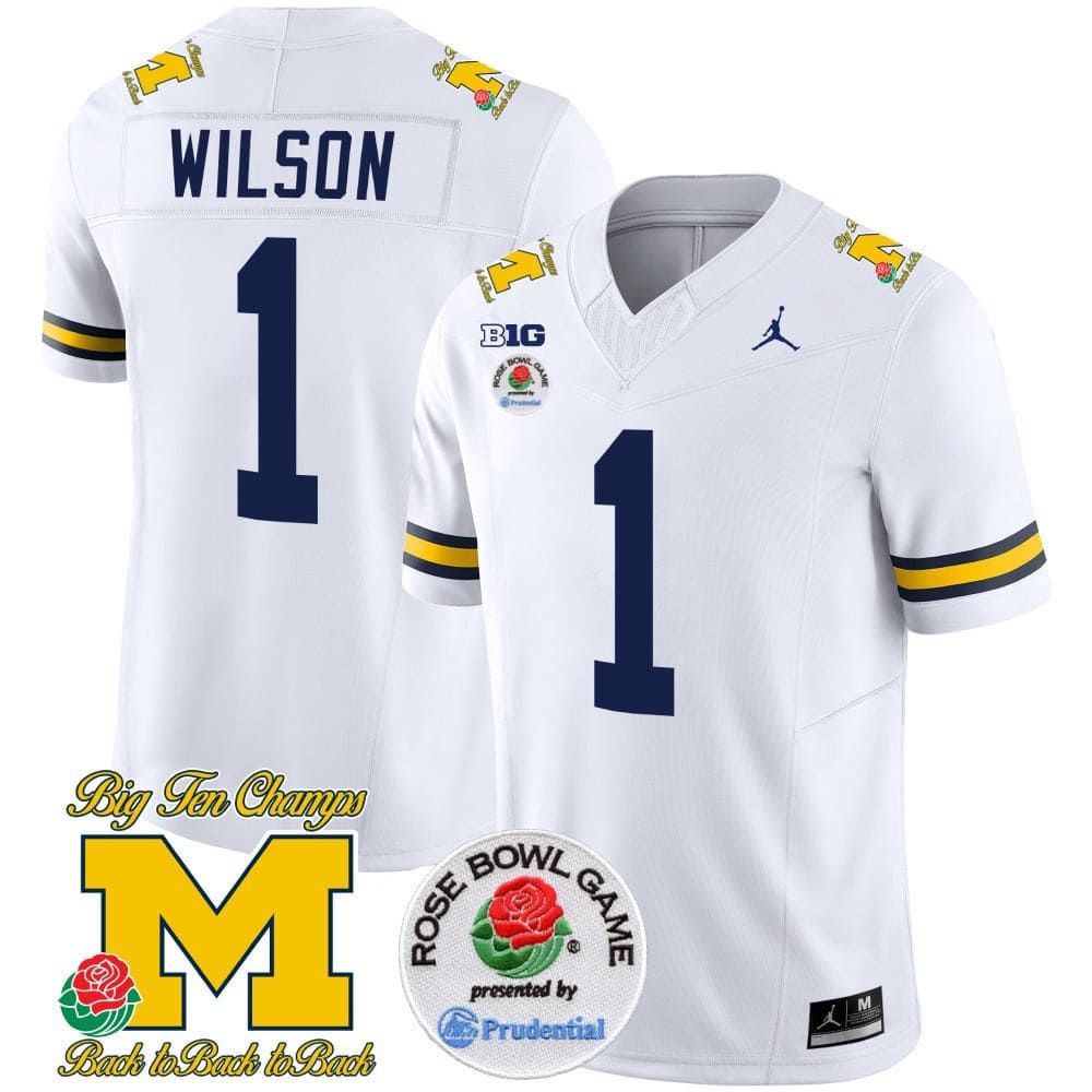 Men Michigan Wolverines #1 Wilson White 2024 Rose Bowl Patch Vapor Limited NCAA Jersey->indianapolis colts->NFL Jersey